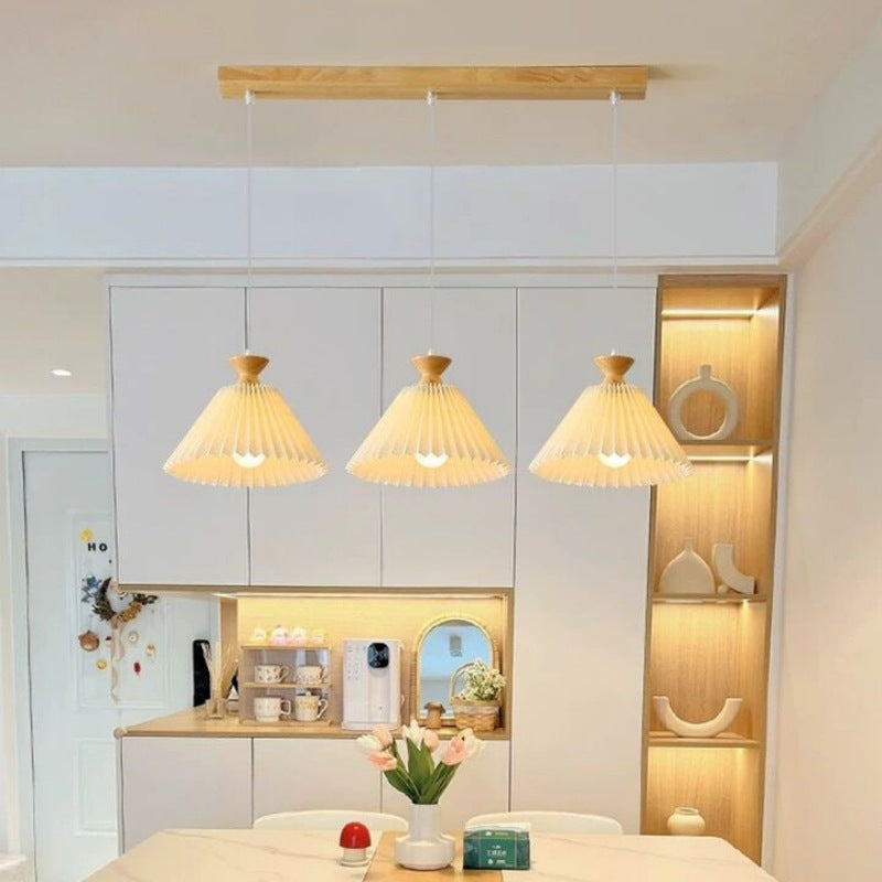 WoodLoom Nordic Pendelleuchte | Faltkegel-Holzdesign | 1/3-flammiger Kronleuchter | Inselbeleuchtung