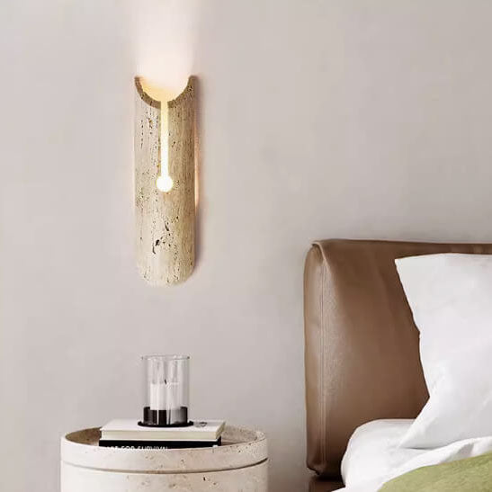 Travova Japanische Wandleuchte | Gelber Travertin Halb-Oval Design | Wohnzimmerlicht