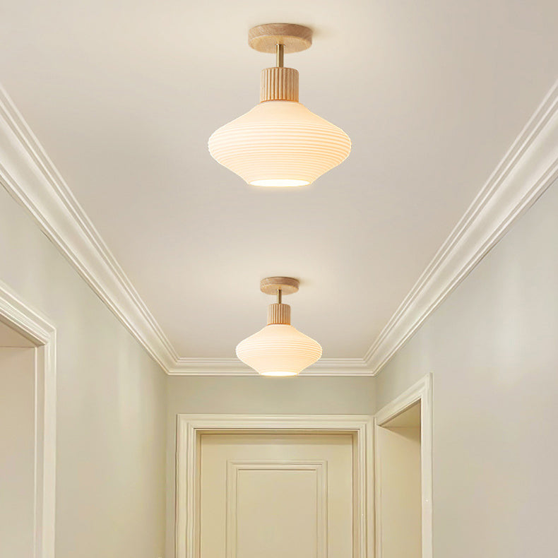 GlowLoom Nordic Oval Deckenleuchte | Holzstreifen Glasdesign | Halbrunde LED Lampe | Moderne Beleuchtung