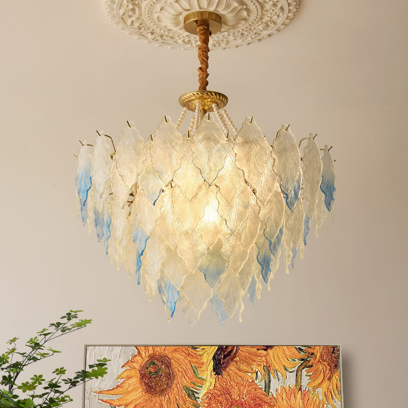 LeafElegance Kronleuchter im französischen Stil | Baumblatt-Design | 3/6/9/12 Lichter | Eisen & Kupfer mit Glaskristallen