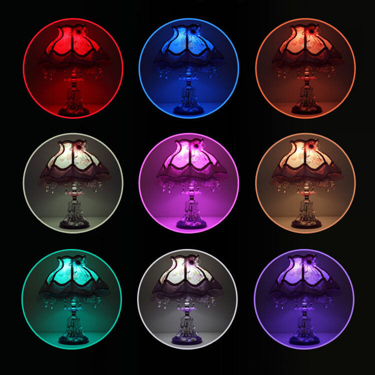 Elarion Glow Tischlampe | Europäisches Design | Stoffschirm & Glasfuß | Dimmbar | Romantische Beleuchtung