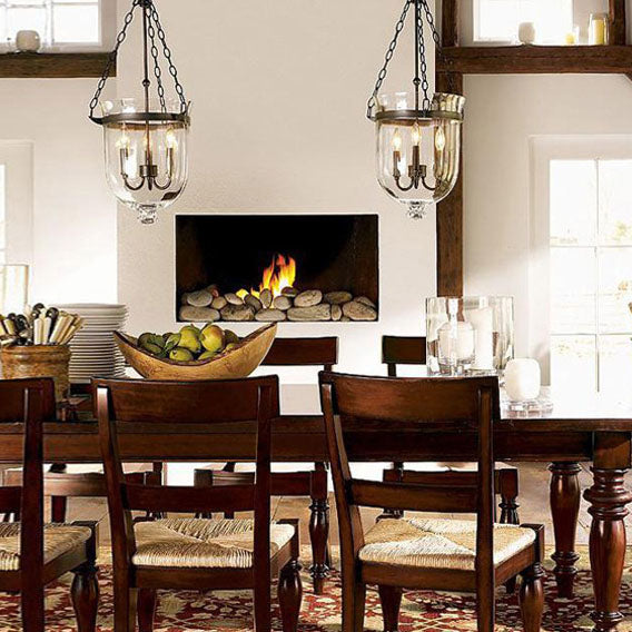 RusticaLume Kronleuchter | Runde Glaslaterne | Rustikales Design | 3-flammig | Wohnzimmer-Beleuchtung