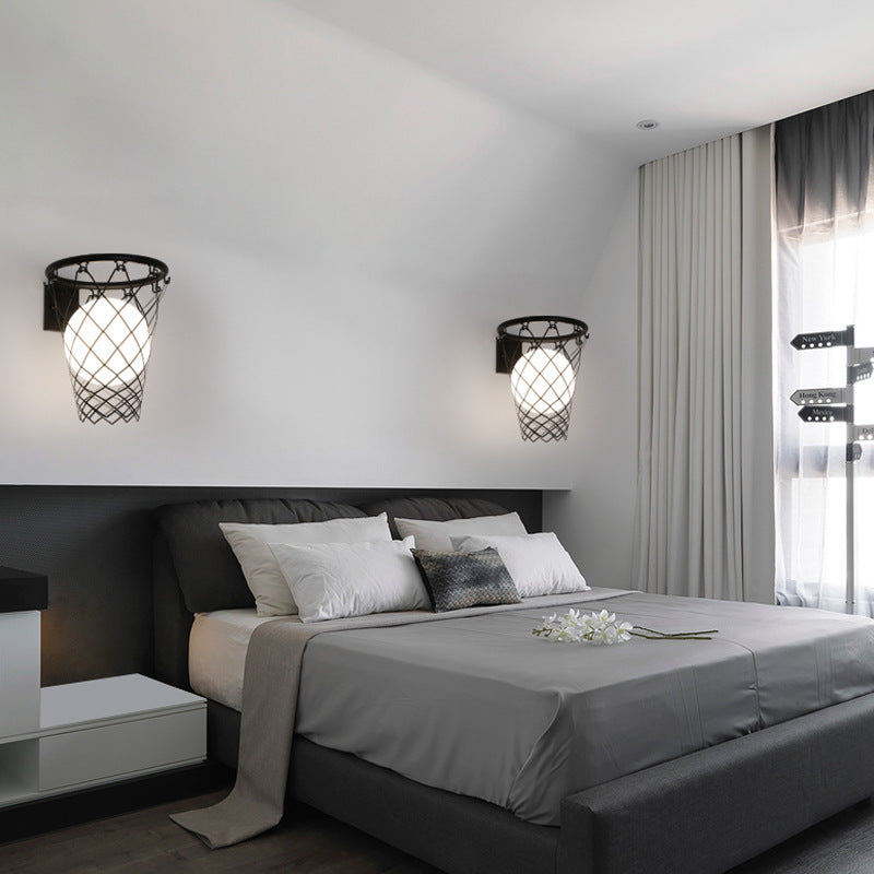 Slamora Kinder Wandleuchte | Basketballkorb Design | Glas & Metall | Art Déco Stil | Schlafzimmerlicht