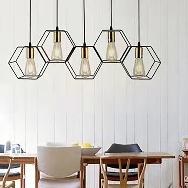 Ironis Vintage Kronleuchter | Geometrisches Design | 3/5-flammige Inselbeleuchtung | Industrieller Stil