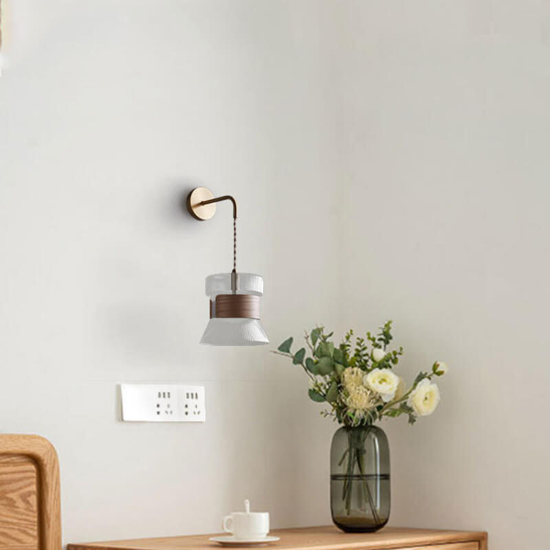 Walnura Wandlampe | Japanisches Minimalistisches Design | Holz & Glas | 1-Licht Wandleuchte