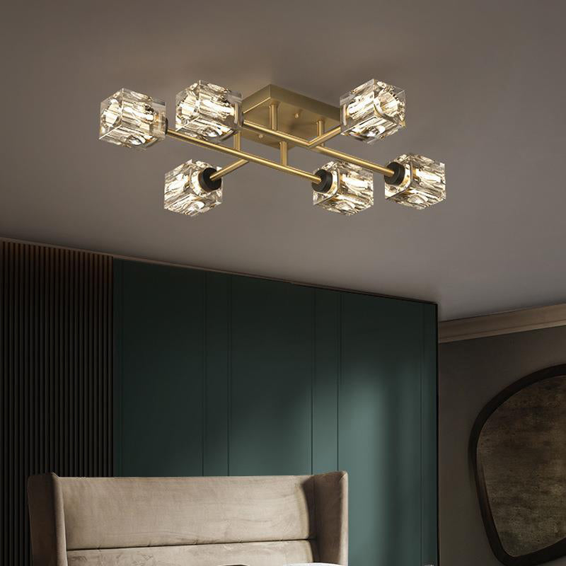 LustreVance Luxus Kupfer Kristall Deckenleuchte | Rechteckig | 4/6/8 Licht | Für Wohnzimmer