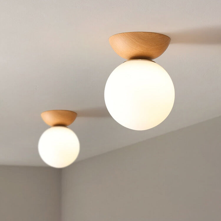 LumaFlair ZenGlow Japanischer Minimalismus LED Deckenleuchte | Holzoptik | Glasdesign | Runde Form | Flush Mount | Stilvolle Beleuchtung