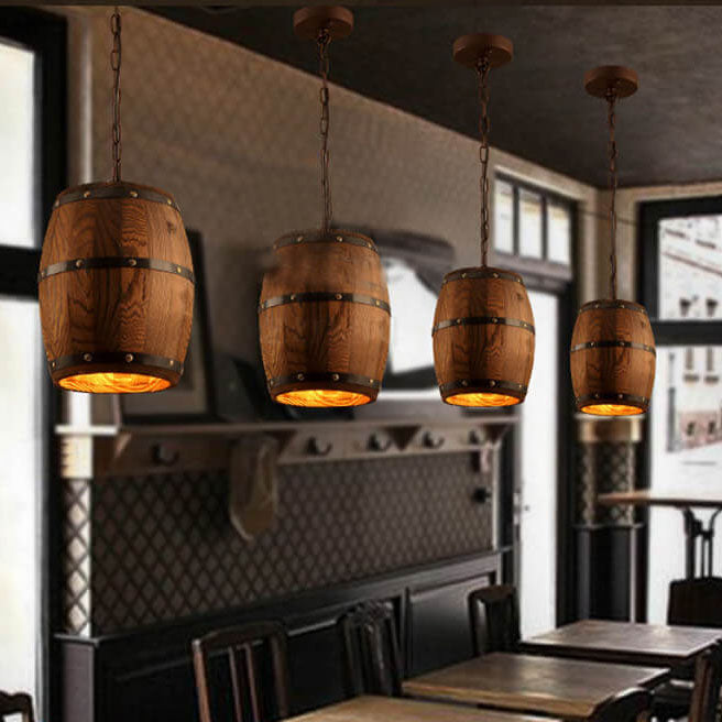 BarrelGlow Vintage Pendelleuchte | Holz-Weinfass-Design | 1-flammig | Rustikale Beleuchtung