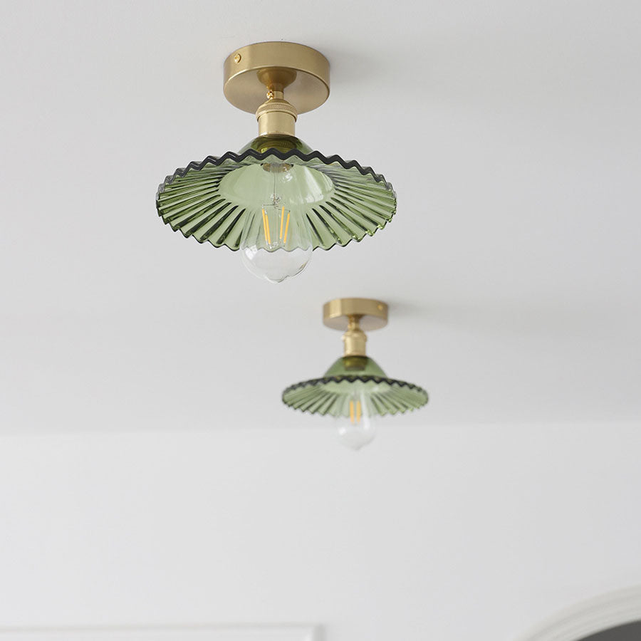 Lotuvia Japanische Vintage Deckenleuchte | Glas & Messing | Lotus Design | Semi-Flush-Mount