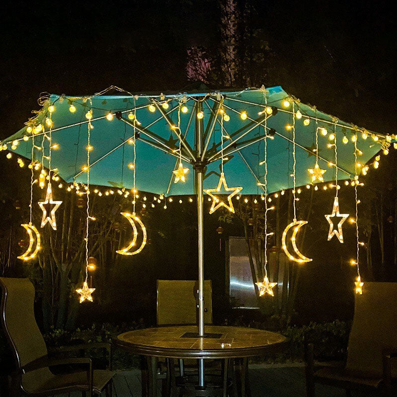 StarLuma SolarCurtain Lichterkette | LED Mond- & Sternendekor | Outdoor Weihnachtsbeleuchtung | Warmweiß oder Farbig