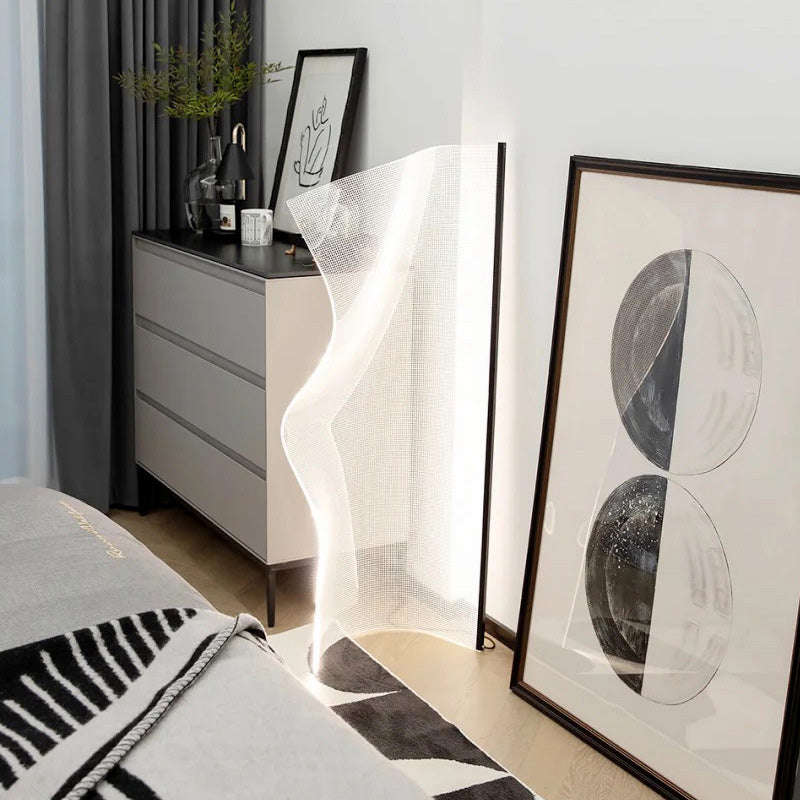 LumeCurve Stehlampe im Art-Deco-Stil | Unregelmäßige Form | Aluminium & Acryl | LED-Design für Wohnzimmer