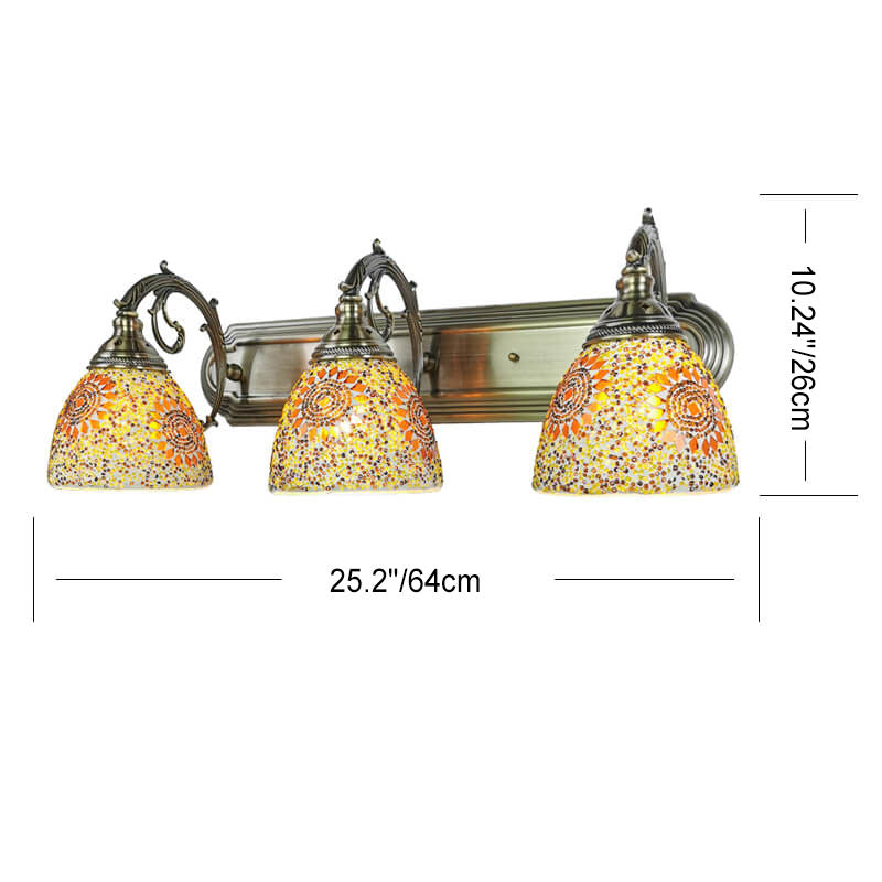 MediterraGlow Tiffany Glas 3-Licht Wandlampe | Mediterranes Design | Badezimmer Vanity Spiegelbeleuchtung | Vintage Stil