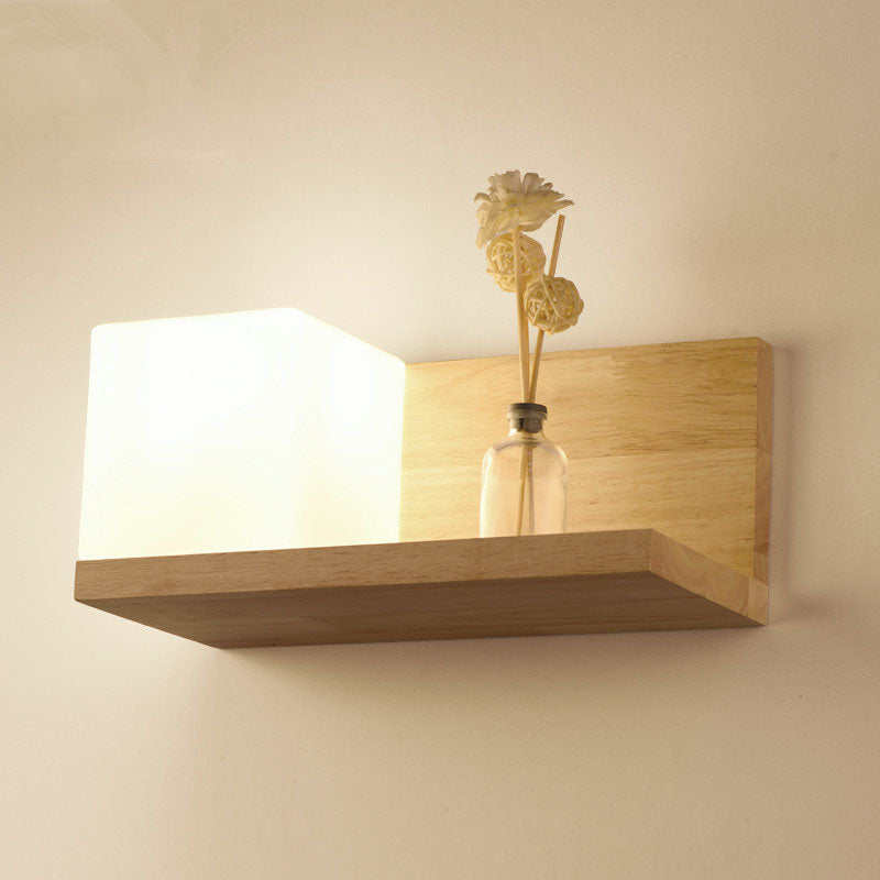 ZenSquare Wandlampe | Japanisches Minimalistisches Design | Holz & Glas | 1-Licht