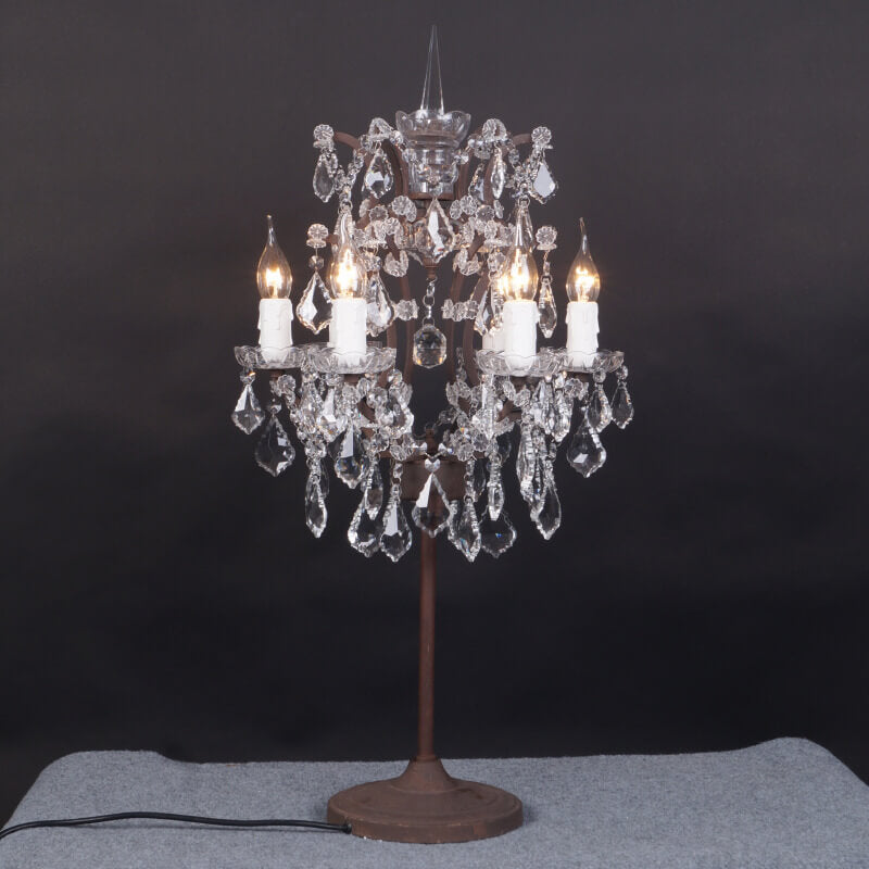 SolisLuxe Vintage Französische Kristall-Kerzenleuchter Tischlampe | 6 Lichter | Rustikale Eleganz | Luxuriöse Wohnzimmerdekoration