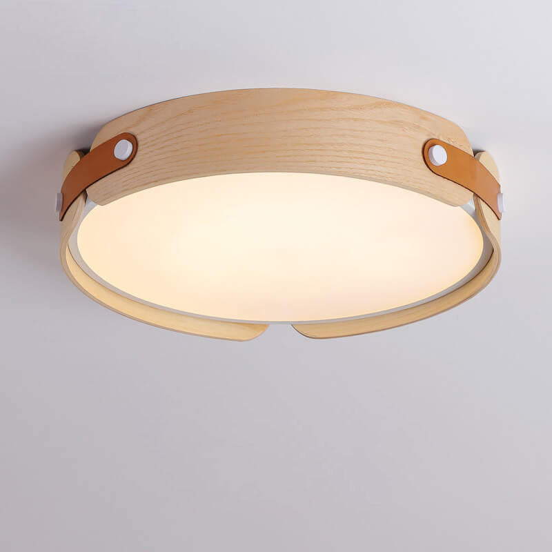 Lunaria Nova LED Deckenleuchte | Minimalistisches Design | Massivholz & Lederoptik | Dimmbar