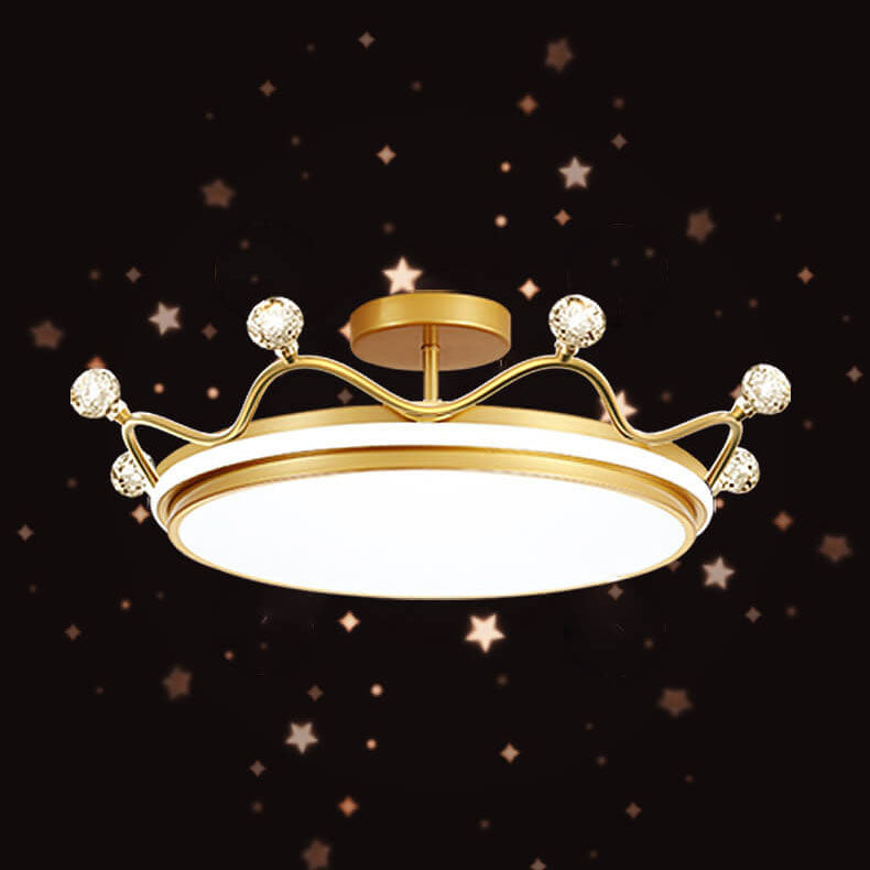 LumoCrown Kreative Kinder Krone Deckenleuchte | LED Semi-Flush | Gold & Pink Optionen | Infinitely Dimmbar | Perfekt für Kinderzimmer & Schlafzimmer