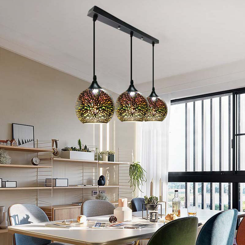 ElysianSpark 3D Creative LED Kronleuchter | 2/3 Lichter | Feuerwerksglas-Dome | Modernes Design | Stimmungslicht für Zuhause