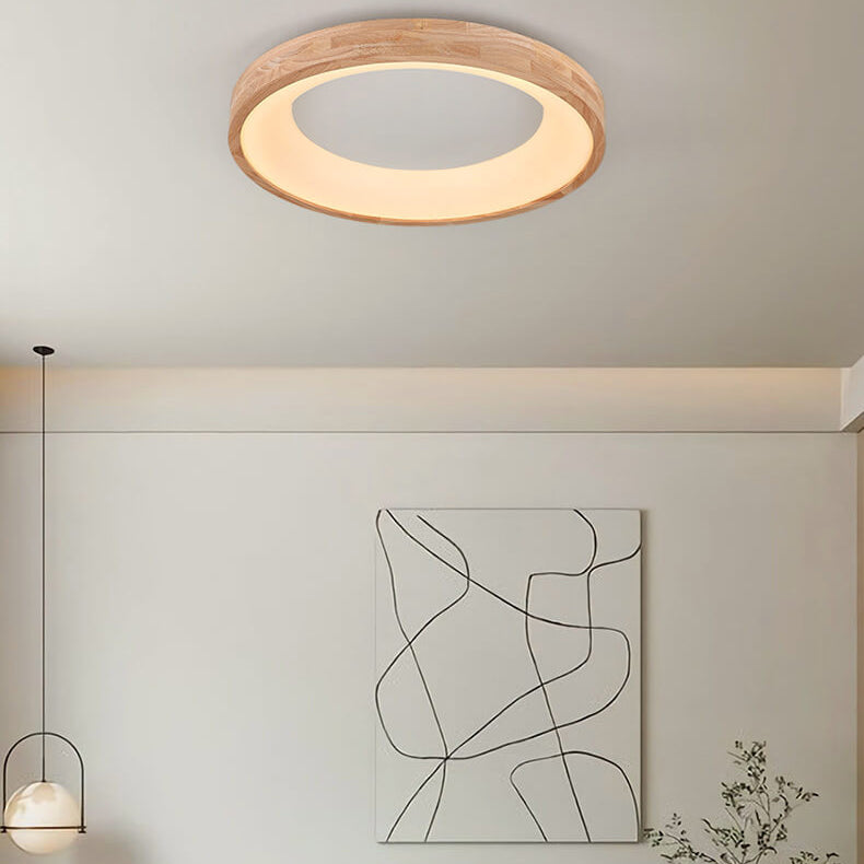 ScandiAura Holz LED Deckenleuchte | Minimalistisches Runddesign | Warmes Licht | Energiesparend