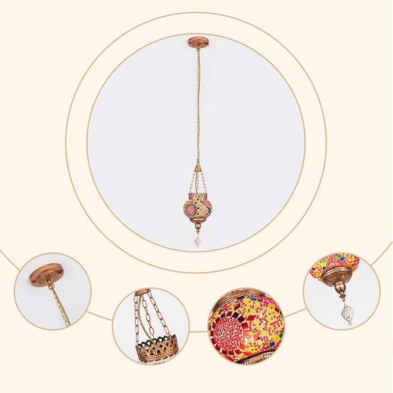 BohoSphere Pendelleuchte | Buntglas Kugelschirm | 1 Licht | Wohnzimmer Deko