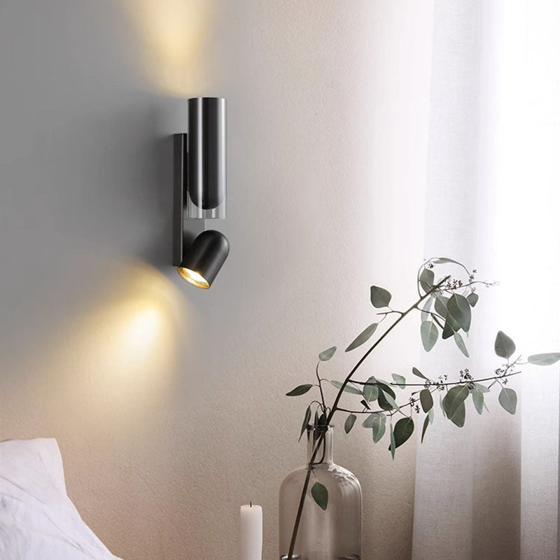 TwistLite Wandleuchte | Minimalistisches Zylinder-Design | Metall & Glas | 2-Licht | Rotierbar | Stilvolle Beleuchtung für Schlafzimmer