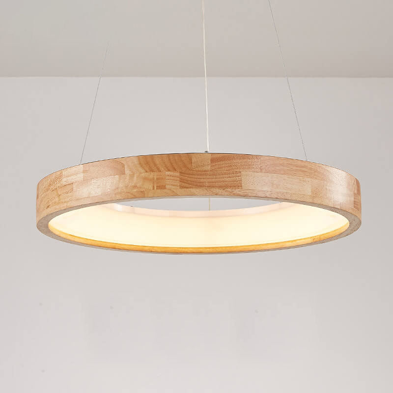 ZenCircle Japanischer LED Kronleuchter | Minimalistisches Design | Holzring | Dimmbar