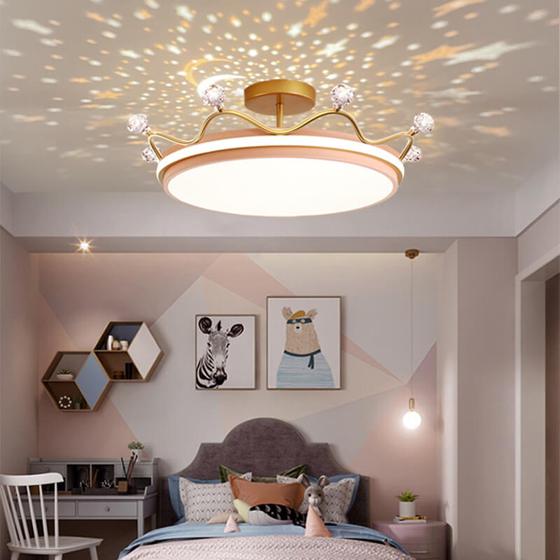 LumoCrown Kreative Kinder Krone Deckenleuchte | LED Semi-Flush | Gold & Pink Optionen | Infinitely Dimmbar | Perfekt für Kinderzimmer & Schlafzimmer