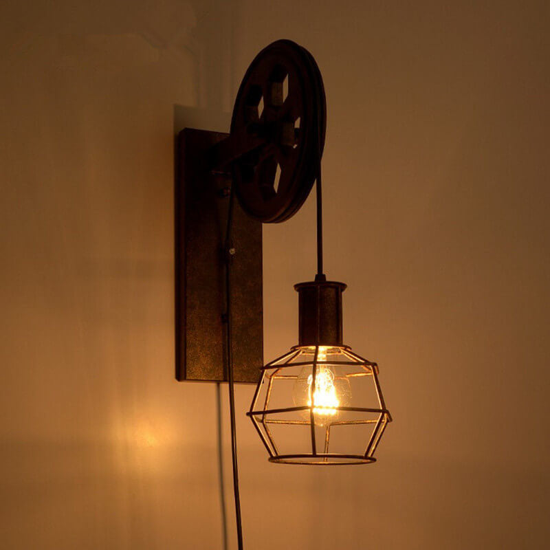 PulleyLux Vintage Industrielle Wandlampe | Mit Seilzug | 1-flammig | Retro Design