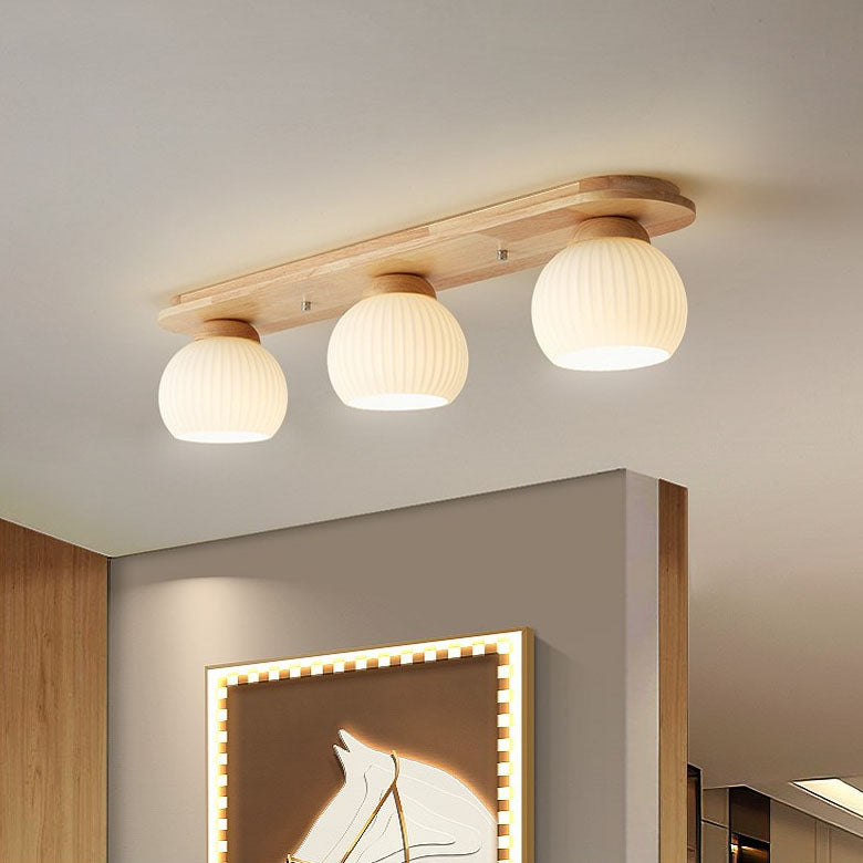 Zeniro Japanischer Stil Deckenleuchte | Gestreiftes Glas & Holz | Flush Mount | Minimalistisches Design
