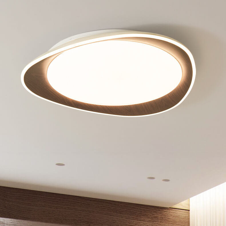 PebbleLuxe Minimalistische LED Deckenleuchte | Holzoptik | Flaches Design | Dimmbare Beleuchtung