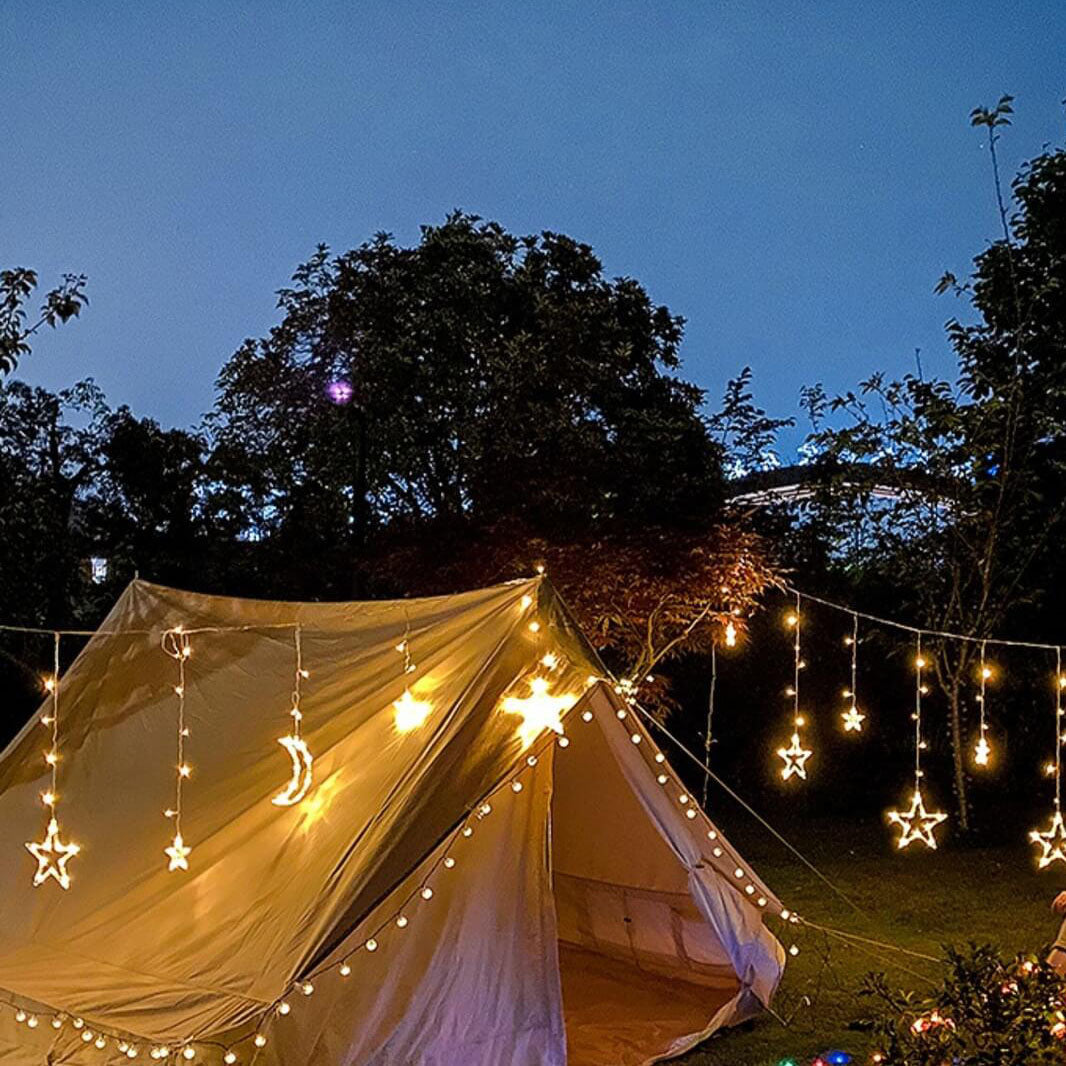 StarLuma SolarCurtain Lichterkette | LED Mond- & Sternendekor | Outdoor Weihnachtsbeleuchtung | Warmweiß oder Farbig