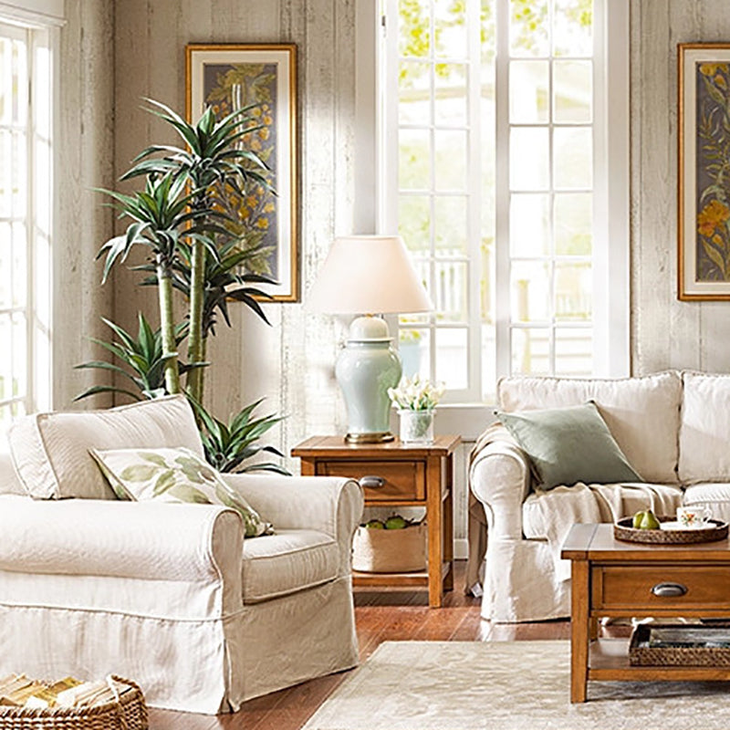 VaseLume Tischlampe | Rustikales Keramik-Design | Stoffschirm | 1-Licht | Perfekte Beleuchtung für das Arbeitszimmer