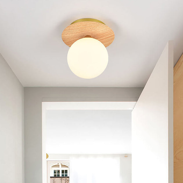 Luniro Minimalistische Deckenleuchte | Glas & Holzoptik | Semi-Flush-Mount | Japanisches Design