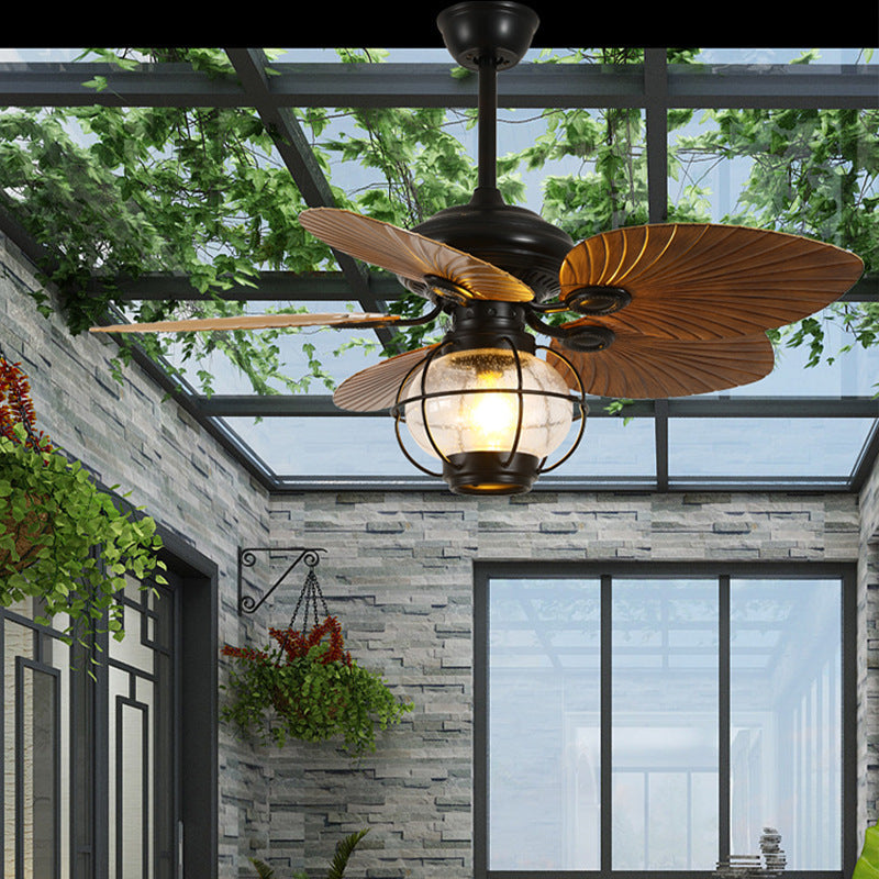 BreezeLantern Rustikale Deckenventilator-Leuchte | Bananenblatt-Design | Mit Fernbedienung | Für Terrasse & Garten