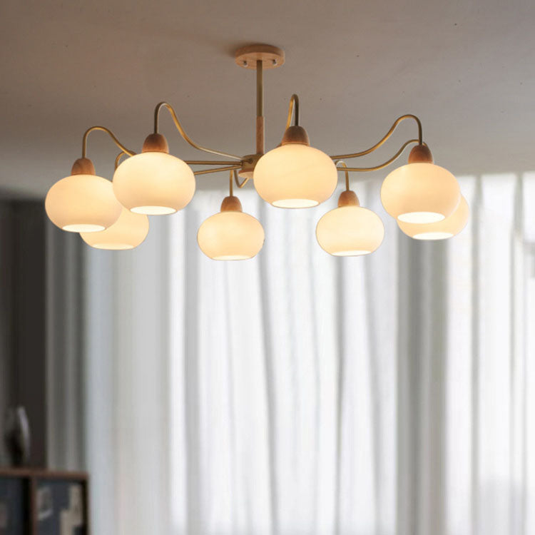 Gloriva Japanischer Kronleuchter | Glas & Holz | 3/6/8-flammig | Minimalistisches Design