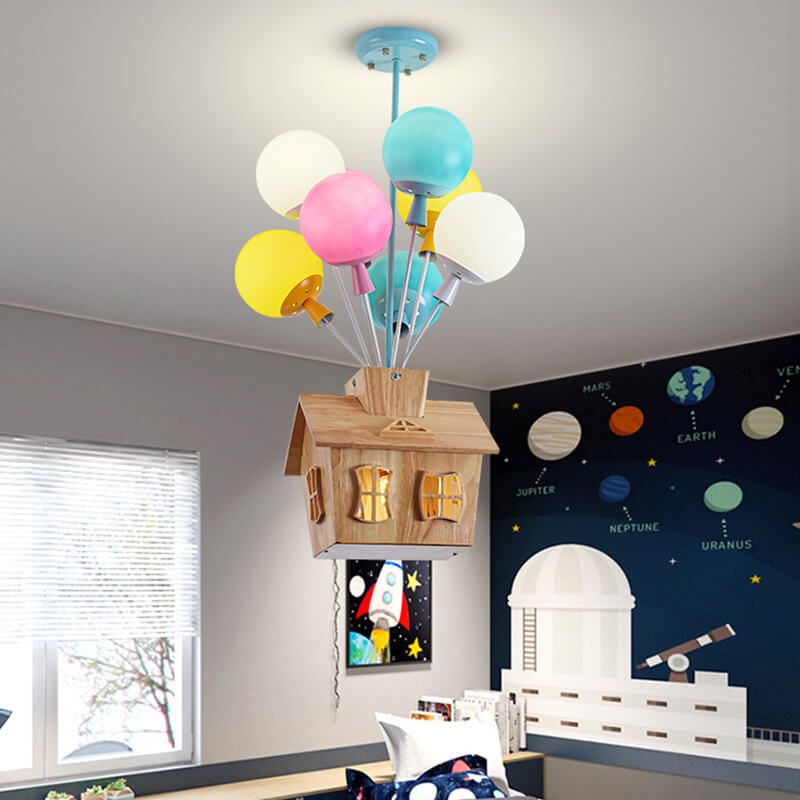 Ballux Kronleuchter | Kreatives Ballon-Design | Eisen, Holz & Glas | 9-flammig | Schlafzimmer-Beleuchtung