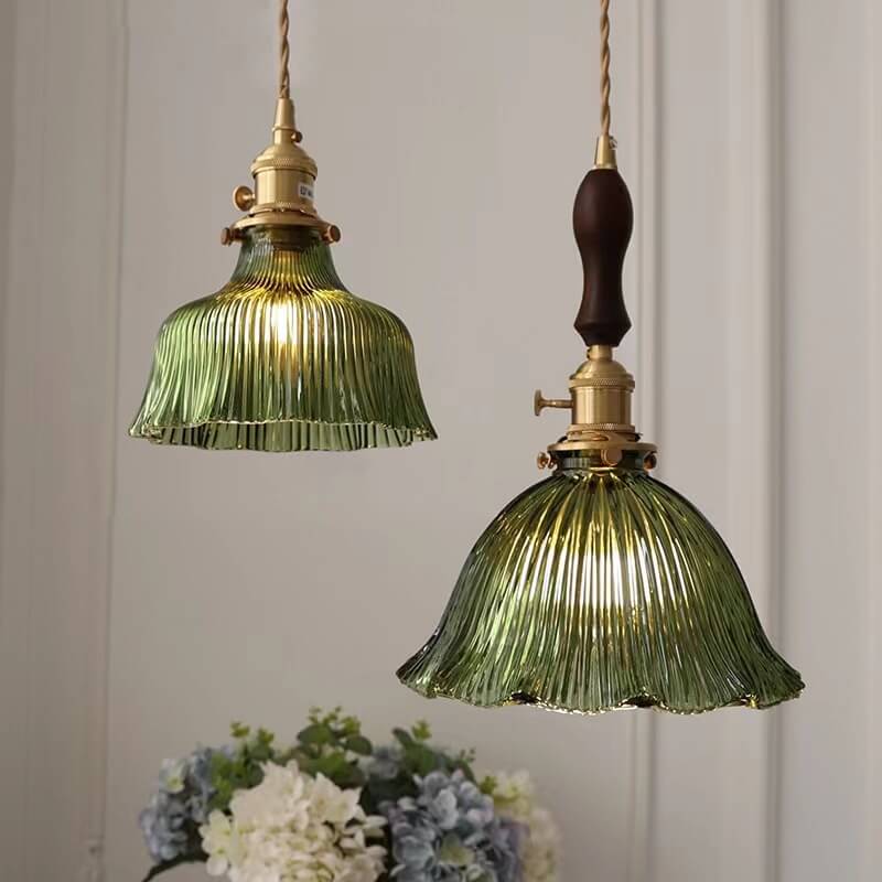 OrnaLite Nordic Pendelleuchte | Kupfer & Walnussholz | Blütendesign | Minimalistischer Stil