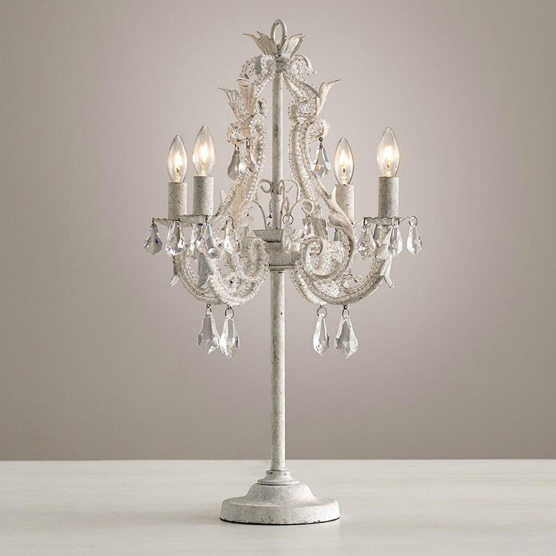 LunaCrest Boho Kristall Tischlampe | Distressed Look | 4-Licht Candelabra für Schlafzimmer