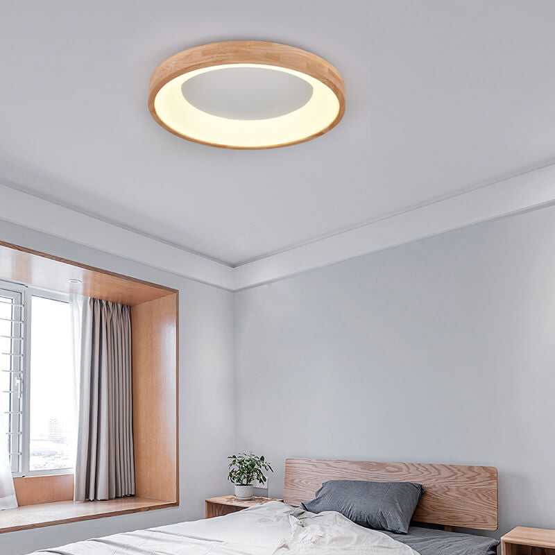 ScandiAura Holz LED Deckenleuchte | Minimalistisches Runddesign | Warmes Licht | Energiesparend