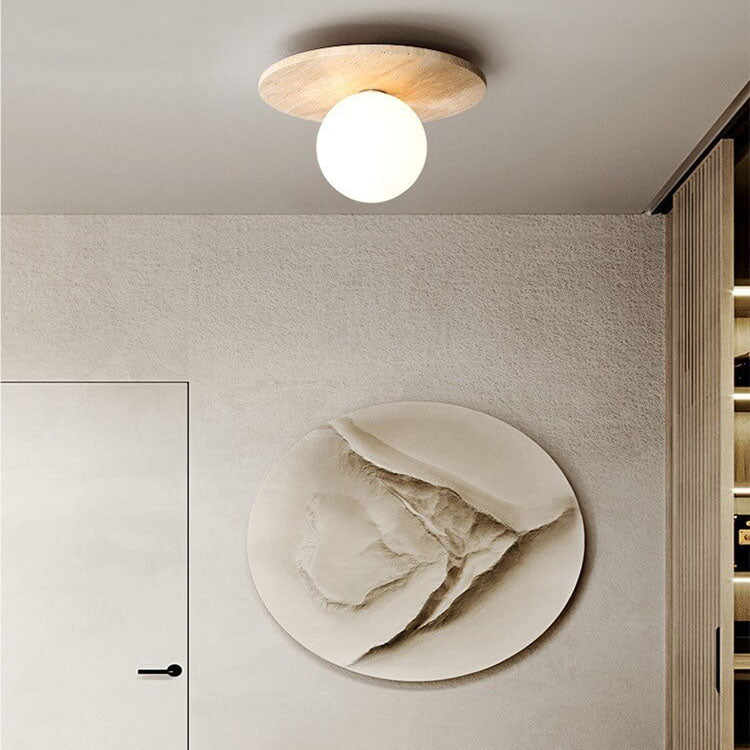 TravertiLux Runde Travertin Deckenleuchte | Vintage Design | Flächenbündige Montage | Ideal für Flur