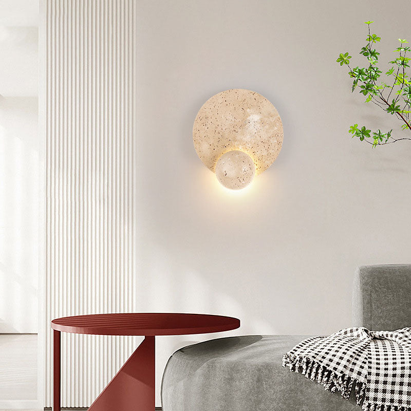Travura Japanische Travertin-Wandleuchte | Runde LED-Lampe | Warmes Licht für Schlafzimmer | Stilvolles Design
