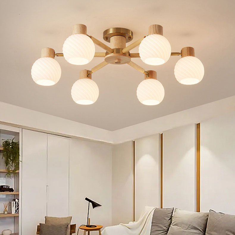 TranquiLight Wabi-Sabi Deckenleuchte | Minimalistisches Design | Holz & Glas | 3/6/8-Licht Lampe