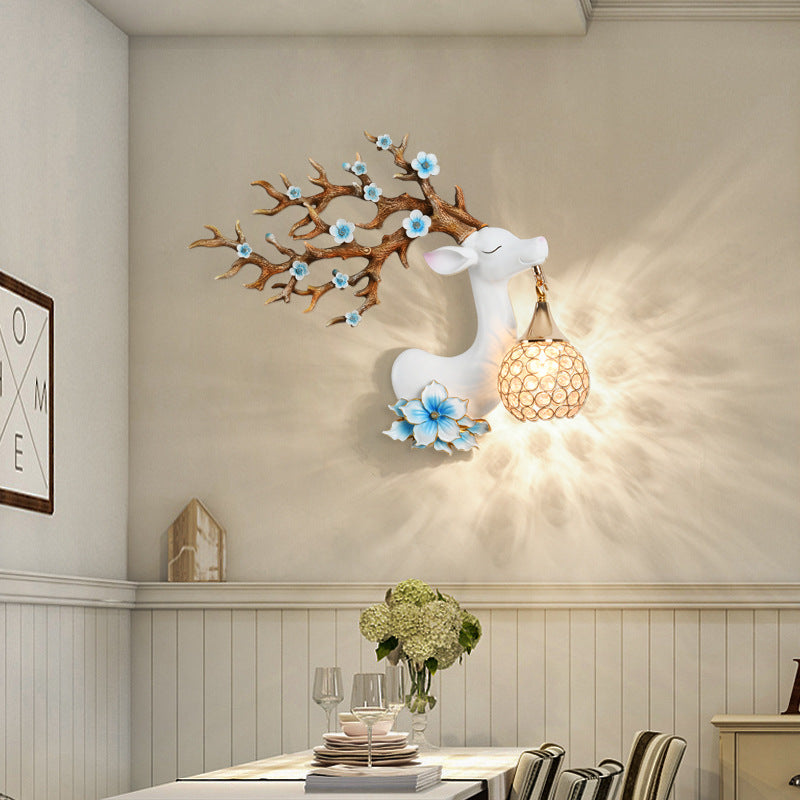 CrystaHorn Wandleuchte | Europäisches Kreatives Design | Kristallkugel-Lampenschirm | LED Wandlampe