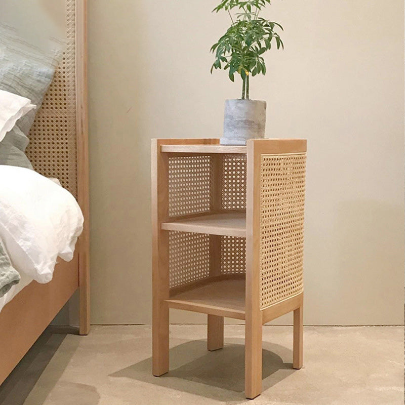 ZenovaSphere Halb-Oval Nachttisch | Holz & Rattan Design | 3 Ebenen | Stauraumwunder für Schlafzimmer