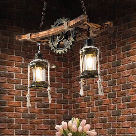 RustiLume Industrial Kronleuchter | Vintage Holz & Metall | 2-Licht Inselleuchte