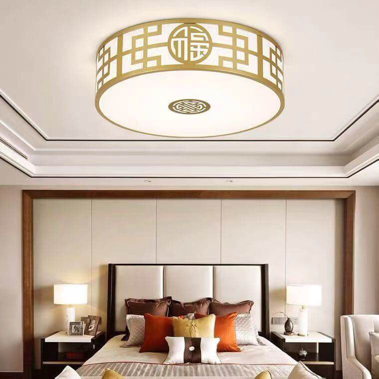 LunaHalo LED Deckenleuchte | Modernes Chinesisches Design | Runder Stoffschirm | Dimmbar