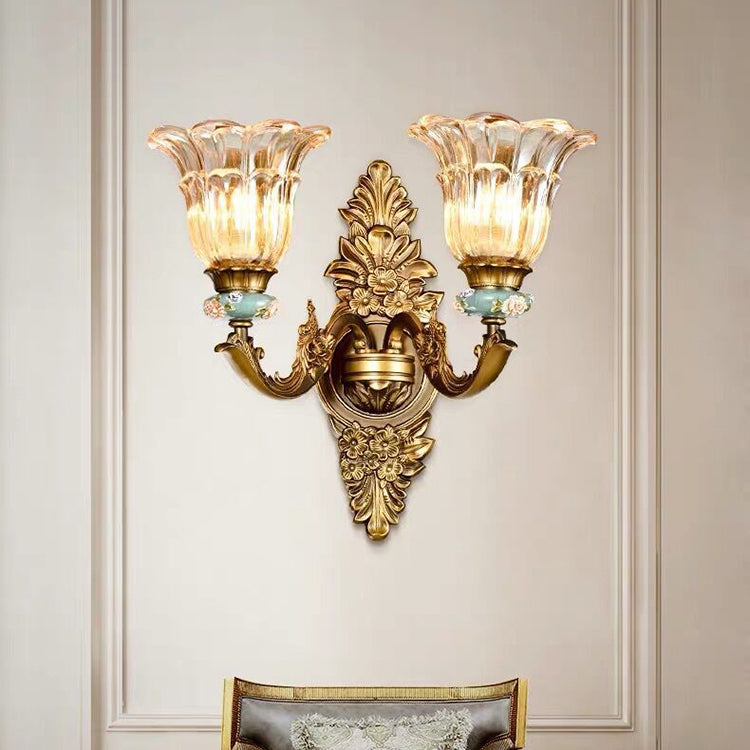 FlorisLuxe Europäische Wandlampe | Blüten-Design | 1-2 Flammen | Hochwertiges Harz & Glas | Eleganz für Wohnzimmer & Flur