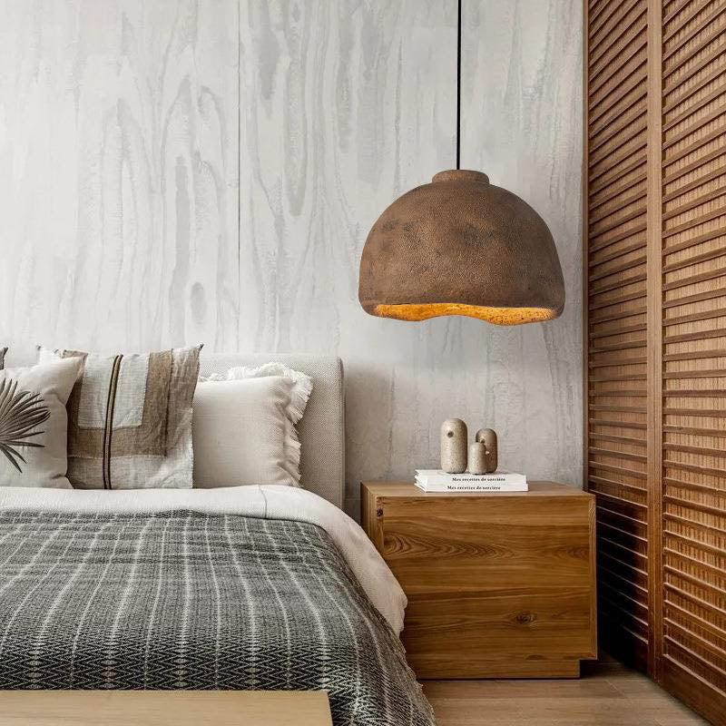 RockLume Pendelleuchte im nordischen Stil | Halbrund mit Steinstruktur | 1 Licht | Perfekt für Esszimmer