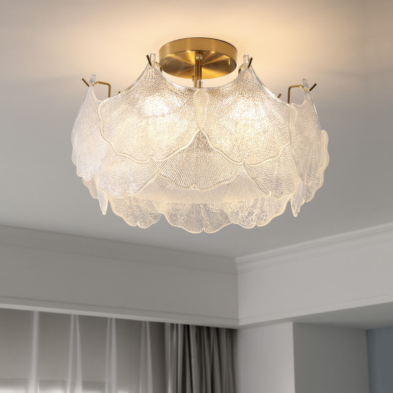 GinkgoLume Französische Deckenleuchte | Ginkgo-Design aus Glas & Metall | 5/8 Flammen | Für Wohnzimmer & Esszimmer