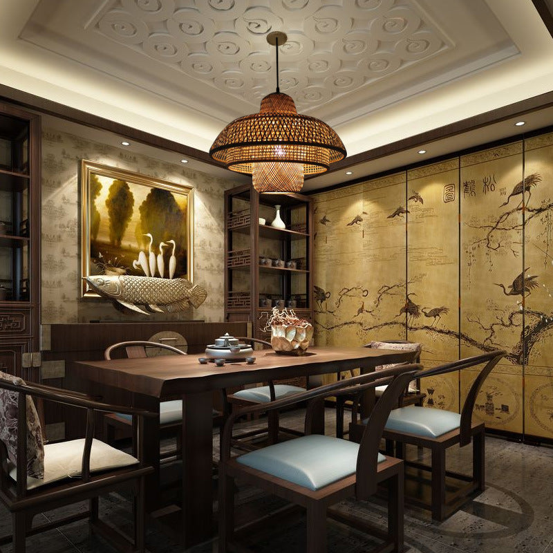 KashiLight Japanische Vintage Bambus-Pendelleuchte | Natürlicher Stil | 1-Flammig