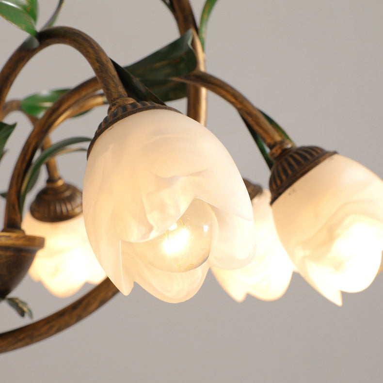 LuxeArc Kronleuchter im Art-Deco-Stil | 6/8 Lichter | Eisen & Kristallglas-Tulpen | Elegantes Design für Wohnzimmer